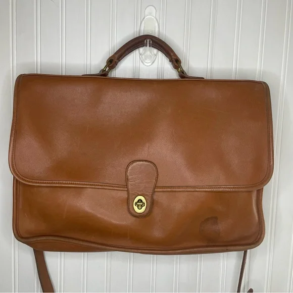 Vintage 90s COACH Tan Leather Briefcase Bag